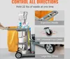 A cleaning cart with various cleaning supplies and features highlighted with text overlays. Náhled obrázku produktu
