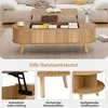 A collage of images showcasing a wooden coffee table with its features highlighted. Podgląd zdjęcia produktu