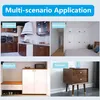 A collage of four images showing different scenarios where furniture handles/knobs can be used: a kitchen cupboard, a wardrobe, a shoe rack, and a cabinet. Produktbild-Vorschau