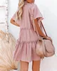 Damenkleid mit V-Ausschnitt und Kordelzug – kurzärmeliges Produktbild-Vorschau 2
