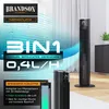 Promotional image for a tower fan with text overlay highlighting features and specifications. Voir les images du produit