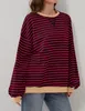 ASKSA Damen Sweatshirt Oversized Gestreift Farbblock Produktbild-Vorschau 5