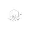 A technical drawing of a cube-shaped ceiling light fixture with dimensions indicated. Produktbild-Vorschau