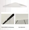 A collage showing a white pavilion roof, a close-up of a fastening mechanism, and a close-up of stitching. Produktbild-Vorschau
