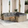 9-tlg. Garten-Sofagarnitur mit Kissen Beige Poly Rattan Produktbild-Vorschau 1