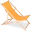 An orange fabric deck chair with a wooden frame, shown on a white background. Produktbild-Vorschau