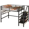 A black metal loft bed with shelves and a staircase, shown against a white background. Podgląd zdjęcia produktu
