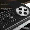 Close-up view of a black phone case with a camera cover and a ring holder, highlighting its features. Produktbild-Vorschau