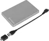 A silver external hard drive with a black USB cable and adapter on a white background. Podgląd zdjęcia produktu