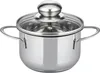 A stainless steel pot with a glass lid and two handles, shown on a white background. Náhled obrázku produktu