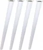 Four white furniture legs with silver tops, arranged diagonally on a white background.