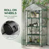 A greenhouse with plants on shelves, with a close-up of a wheel with a brake. Voir les images du produit