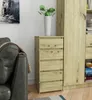 A chest of drawers next to a sofa and a tall cabinet with books. Produktbild-Vorschau