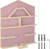 A pink wall-mounted shelf unit with wooden elements, shown with mounting hardware. Náhled obrázku produktu