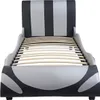 A bed frame with a slatted base, shown from the front. Produktbild-Vorschau