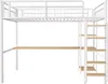 A white metal loft bed with a wooden desk and ladder, shown against a white background. Náhled obrázku produktu