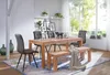 A dining room scene with a wooden table, chairs, and a bench, set against a large window with natural light. Anteprima dell’immagine prodotto