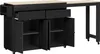 A black kitchen island with a light wood countertop and an attached extension table. Voir les images du produit