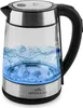 A glass electric kettle with water boiling inside, illuminated by blue LED lights. Náhled obrázku produktu
