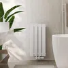 A modern bathroom with a white vertical radiator, a large plant, and a bathtub. Podgląd zdjęcia produktu