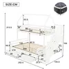 Diagram showing the dimensions of a white bunk bed with drawers and a staircase. Produktbild-Vorschau