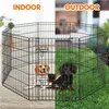 A split image showing a dog playpen used indoors on the left and outdoors on the right, with two dogs inside. Produktbild-Vorschau