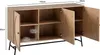 A wooden sideboard with multiple compartments and doors, shown with dimensions indicated by text overlays. Produktbild-Vorschau