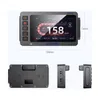 A collage of product images showing a motorcycle dashcam from different angles, including dimensions and a close-up of the screen. Produktbild-Vorschau