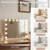 A makeup mirror with lights on a wooden vanity, with inset images showing different light color options. Podgląd zdjęcia produktu