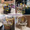 A collage of four images showing a ROKR 3D-Holz-Puzzle 'Starry Night' model from different angles, with a customer review overlay. Voir les images du produit