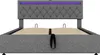 A gray upholstered bed frame with a tufted headboard and purple LED lighting. Náhled obrázku produktu