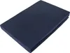 A dark blue fitted sheet is folded and placed on a white background. Produktbild-Vorschau