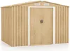 A light brown, wooden-style shed with double doors and vents on the roof. Podgląd zdjęcia produktu
