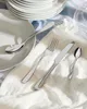 A set of cutlery is laid out on a white cloth, with a stack of plates in the background. Produktbild-Vorschau