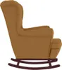 A side view of a brown velvet rocking chair with a wooden base. Náhľad obrázku produktu