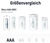 A size comparison chart showing different battery sizes, including AAA. Produktbild-Vorschau