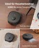 Collage of images showing a robot vacuum cleaner in different scenarios: cleaning a floor, on a rug, and cleaning up debris. Voir les images du produit