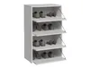 A white shoe cabinet with multiple shelves filled with shoes. Podgląd zdjęcia produktu