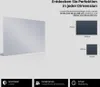 A large mirror is shown on the left, and on the right, there are two smaller dark rectangles representing different sizes of mirrors with dimensions indicated. Produktbild-Vorschau