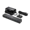 A black Kensington USB 3.0 hub with 7 ports, along with its power adapter and USB cable, is displayed on a white background. Produktbild-Vorschau
