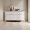 A white dresser with gold legs is shown in a room with paneled walls and a light-colored rug. Náhľad obrázku produktu