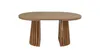 A wooden oval dining table with a slatted base, shown against a white background. Produktbild-Vorschau