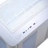 A close-up view of the top panel of a white computer tower case, showing ventilation holes and front panel ports. Produktbild-Vorschau