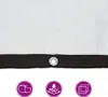 Close-up of a transparent tarp with grommets and three circular icons at the bottom. Podgląd zdjęcia produktu