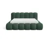 A green upholstered bed frame with a white mattress, shown from the front on a white background. Voir les images du produit