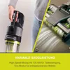 A split image showing a person holding a vacuum cleaner and the vacuum cleaner head cleaning a floor. Produktbild-Vorschau