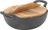 Wok en fonte avec 2 poignées Couvercle en bois Poêle à Voir les images du produit 2