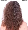 A split image showing a 'before' and 'after' comparison of curly hair treated with a product. Produktbild-Vorschau