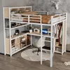 A loft bed with a desk and wardrobe underneath, set up in a room. Produktbild-Vorschau