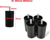 A diagram showing the dimensions of a furniture leg, and a group of four black furniture legs with threaded bolts. Voir les images du produit